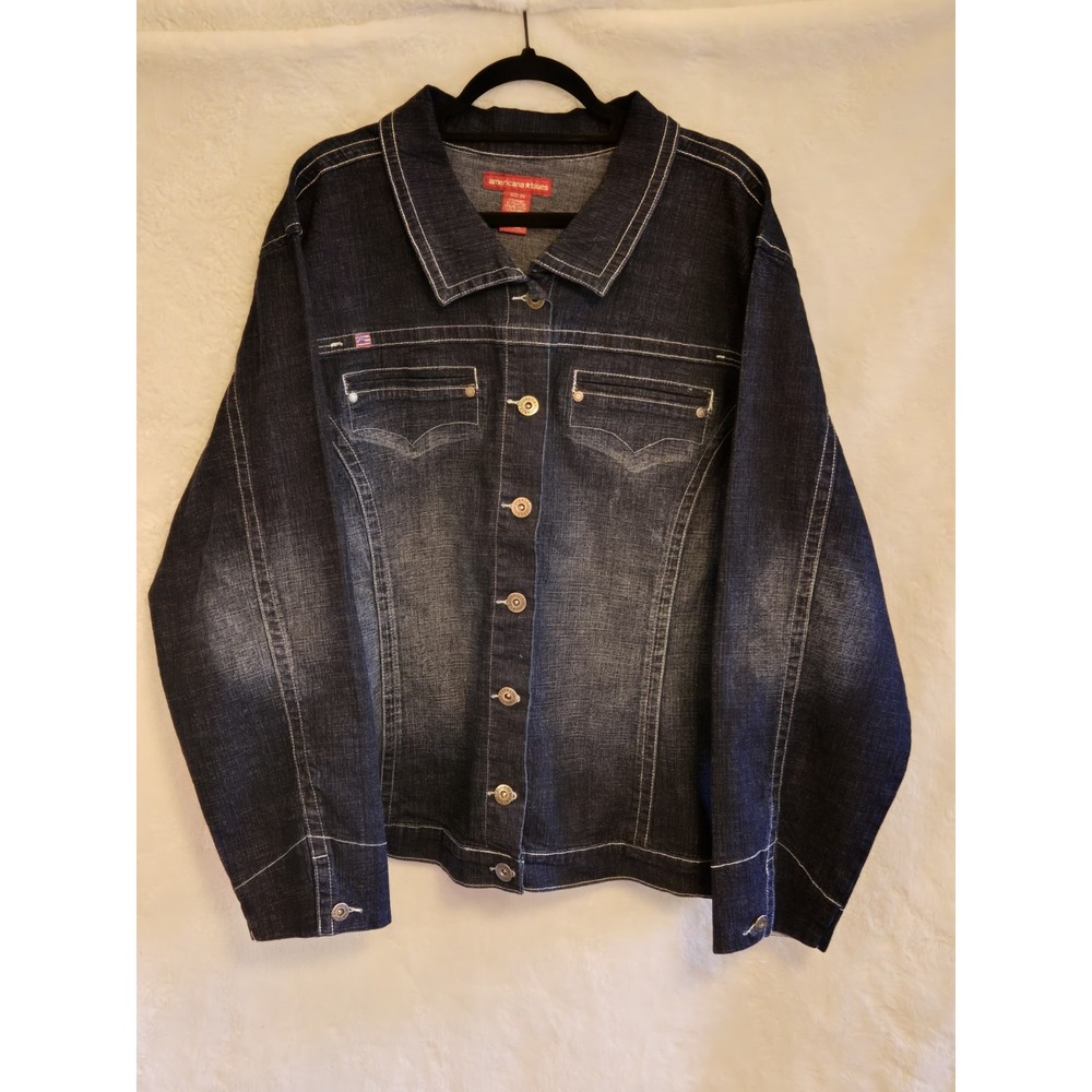 Americana Blues Women's Denim Size 20 Jeans Jacket Dark Blue Distressed
